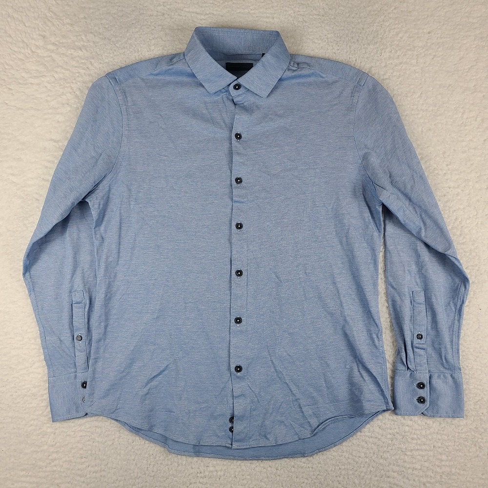 Zachary Prell Dress Shirt Mens Small Blue Stretch‎ Oxford Cotton Button Up